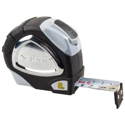 Рулетка ЗУБР "ЭКСПЕРТ" "ПРЕМИУМ", двухкомпонентный корпус, автостоп, полотно с нейлоновым напылением, 8 м / 25 мм 34050-08-25_z01 купить в Надыме