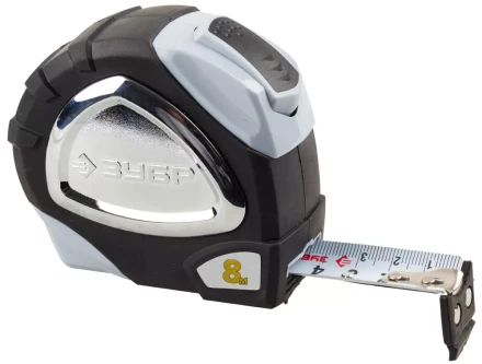 Рулетка ЗУБР "ЭКСПЕРТ" "ПРЕМИУМ", двухкомпонентный корпус, автостоп, полотно с нейлоновым напылением, 8 м / 25 мм 34050-08-25_z01 купить в Надыме