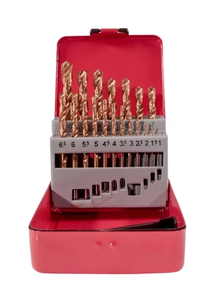 Набор сверл для металла HSS Ф1-10 мм шаг 0,5 мм покрытие TiN 19 штук металлический футляр VMX 511624 купить в Надыме