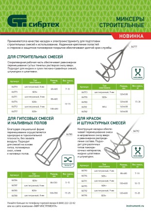 Миксер для строительных смесей Сибртех, 80х400мм, хвостовик SDS plus, 84776 купить в Надыме