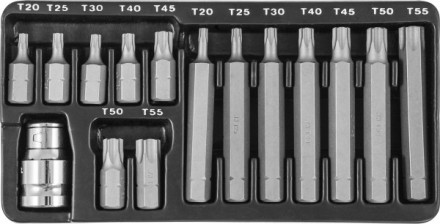 Набор вставок-бит 30 и 75 мм Torx T20-T55 15 предметов S29Н4215 S Jonnesway 47397 купить в Надыме