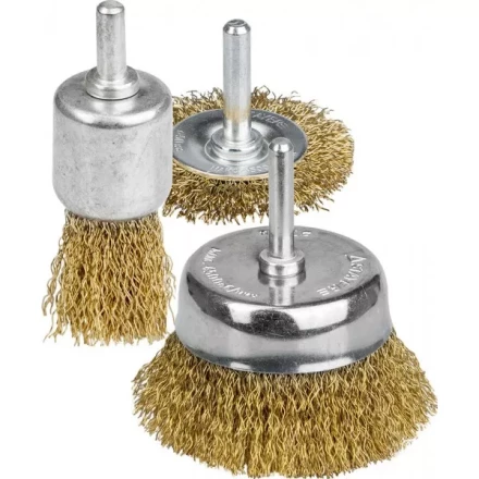 STAYER "PROFESSIONAL". Набор щеток-крацовок для дрели, витая стальная латунированная проволока 0,3мм, диск. 50мм, чаш. 50мм, кистевая 25мм, 3шт 35152-H3_z01 купить в Надыме