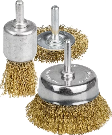 STAYER "PROFESSIONAL". Набор щеток-крацовок для дрели, витая стальная латунированная проволока 0,3мм, диск. 50мм, чаш. 50мм, кистевая 25мм, 3шт 35152-H3_z01 купить в Надыме