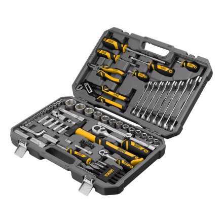 Набор инструментов Denzel 15802, 1/2", 1/4", CrV, S2, пластиковый кейс, 84 предмета купить в Надыме