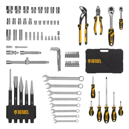 Набор инструментов Denzel 15802, 1/2", 1/4", CrV, S2, пластиковый кейс, 84 предмета купить в Надыме