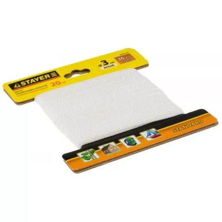 Шнур STAYER "STANDARD" хозяйственно-бытовой, полипропиленовый, вязанный, без сердечника, белый, d 3, 20м 50420-03-020 купить в Надыме