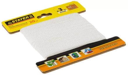 Шнур STAYER "STANDARD" хозяйственно-бытовой, полипропиленовый, вязанный, без сердечника, белый, d 3, 20м 50420-03-020 купить в Надыме