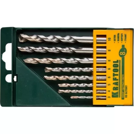 Набор KRAFTOOL Сверла "INDUSTRIE QUALITAT" по бетону ударные, самоцентр. наконечник, цилиндр. хвостовик, в боксе, 8шт 29165-H8 купить в Надыме