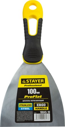 Шпатель STAYER &quot;PROFESSIONAL&quot; нержавеющее профилированное полотно, 2к ручка, 100 мм 10045-10 купить в Надыме