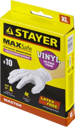Перчатки STAYER &quot;MASTER&quot; виниловые экстратонкие, XL, 10шт 11208-XL купить в Надыме