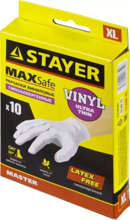 Перчатки STAYER "MASTER" виниловые экстратонкие, XL, 10шт 11208-XL купить в Надыме