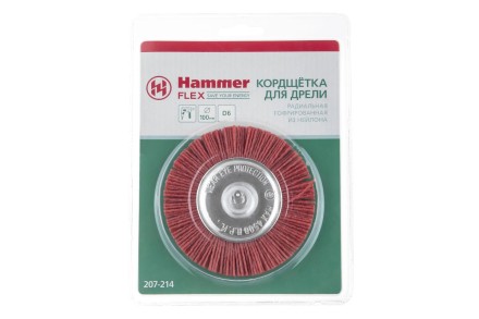 Кордщетка HAMMER плоская 100мм для дрели нейлон (207-214) купить в Надыме