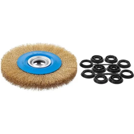 ЗУБР "ПРОФЕССИОНАЛ". Щетка дисковая для точильно-шлифовального станка, витая стальная латунирован проволока 0,3мм, 200х32мм 35186-200_z01 купить в Надыме