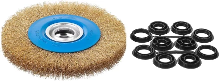 ЗУБР "ПРОФЕССИОНАЛ". Щетка дисковая для точильно-шлифовального станка, витая стальная латунирован проволока 0,3мм, 200х32мм 35186-200_z01 купить в Надыме