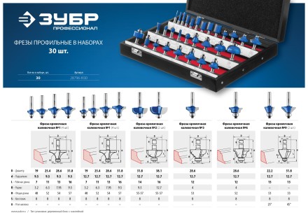 ЗУБР 30 шт, набор профильных фрез по дереву, Профессионал (28796-H30) купить в Надыме