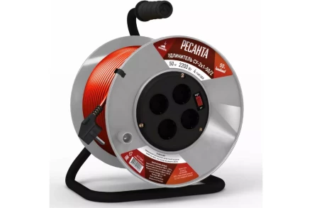 Удлинитель силовой на катушке Ресанта СУ-2х1-50/2 (с выкл., 4 розетки) 61/118/5 купить в Надыме