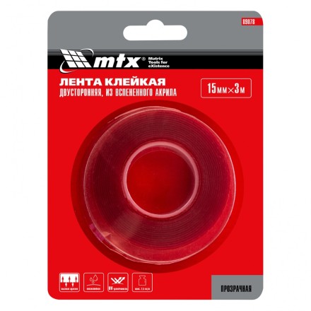 Двусторонняя клейкая лента из вспененного акрила, прозрачная, 15 мм x 3 м Matrix 89078 купить в Надыме