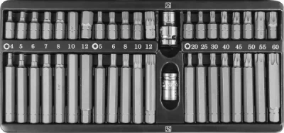 Набор вставок-бит 30 и 75мм Torx T20-T60 Spline М5-М12 42 предмета S29Н4142 SМ Jonnesway 47398