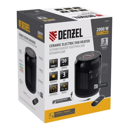 Тепловентилятор керамический Denzel DTFC-2000X, 2 кВт, wi-fi, пульт, динамик, вращение, 3 реж. 96426 купить в Надыме
