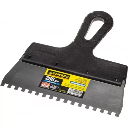 Шпатель STAYER "PROFESSIONAL" нержавеющий зубчатый с пластмассовой ручкой, 200мм, зуб 6х6мм 1009-20-06 купить в Надыме