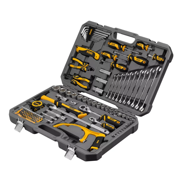 Набор инструментов Denzel 15803, 1/2", 1/4", CrV, S2, пластиковый кейс, 100 предметов купить в Надыме