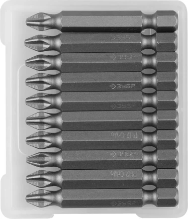 Биты ЗУБР "МАСТЕР" кованые, хромомолибденовая сталь, тип хвостовика E 1/4", PH2, 50мм, 10шт 26001-2-50-10 купить в Надыме