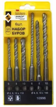 Набор буров SDS+ 6;8;10Х110 мм 6;8;10Х160 мм 6 штук пластиковый футляр Энкор 10996 купить в Надыме