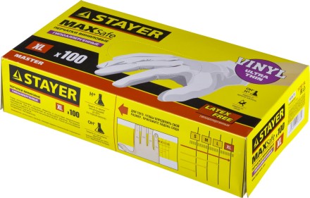 Перчатки STAYER &quot;MASTER&quot; виниловые экстратонкие, XL, 100шт 11207-XL купить в Надыме