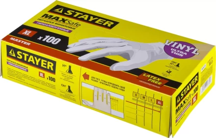 Перчатки STAYER "MASTER" виниловые экстратонкие, XL, 100шт 11207-XL купить в Надыме