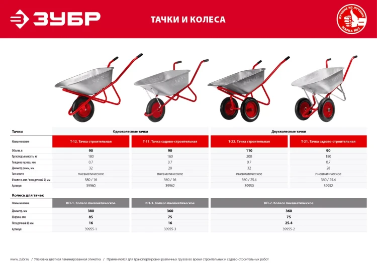 Колесо пневматическое для тачек 39950 39952 360 мм серия Без серии купить в Надыме