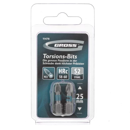 Набор бит торсионных PZ2x25 мм для ударных шуруповертов 2 шт. Gross 11478 купить в Надыме