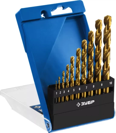 ЗУБР ТИТАН, 10 шт, (1-10 мм), сталь Р6М5, класс А, титановое покрытие, набор сверл по металлу, Профессионал (29615-H10) купить в Надыме