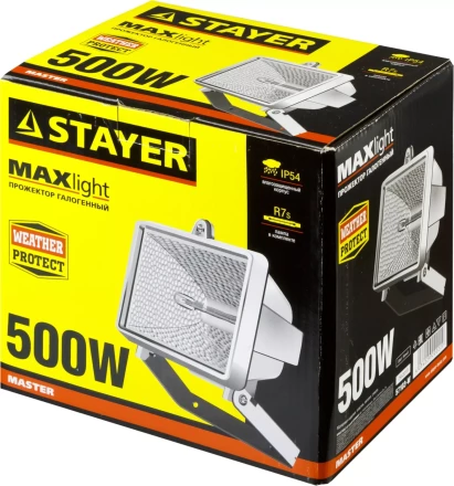 Прожектор STAYER "MASTER" MAXLight галогенный, с дугой крепления под установку, белый, 500Вт 57103-W купить в Надыме