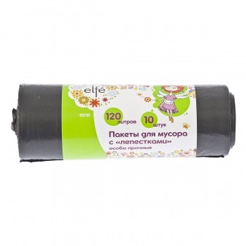Пакеты для мусора с лепестками 120л*10 штук пвд особопрочные черные Elfe / 927317 купить в Надыме