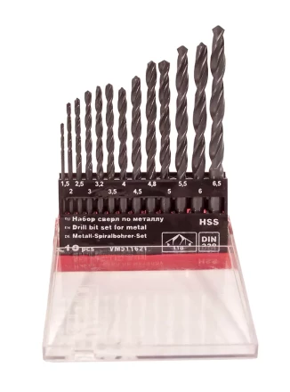 Набор сверл для металла HSS Ф1,5-6,5 мм 13 штук пластиковый футляр VMX 511621 купить в Надыме