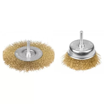 STAYER "PROFESSIONAL". Набор щеток-крацовок для дрели, витая стальная латунированная проволока 0,3мм, дисковая 100мм, чашечная 75мм, 2шт 35150-H2_z01 купить в Надыме
