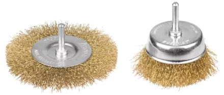 STAYER "PROFESSIONAL". Набор щеток-крацовок для дрели, витая стальная латунированная проволока 0,3мм, дисковая 100мм, чашечная 75мм, 2шт 35150-H2_z01 купить в Надыме