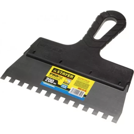 Шпатель STAYER "PROFESSIONAL" нержавеющий зубчатый с пластмассовой ручкой, 200мм, зуб 8х8мм 1009-20-08 купить в Надыме