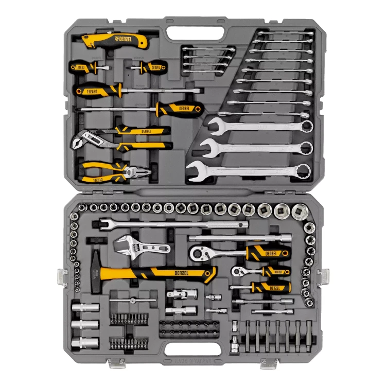Набор инструментов Denzel 15804, 1/2", 1/4", CrV, S2, пластиковый кейс, 122 предмета купить в Надыме