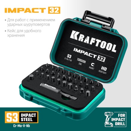 Набор ударных торсионных бит KRAFTOOL Impact, Cr-Mo-V-Nb сталь 26066-H32 купить в Надыме