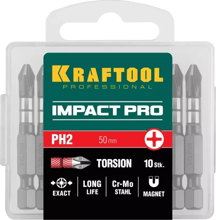 Биты для ударных шуруповертов KRAFTOOL Impact Pro PH 26191-2-50-S10 купить в Надыме