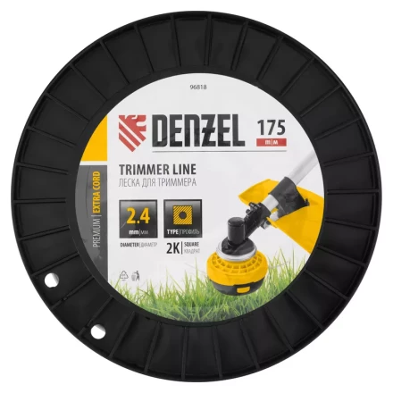 Леска для триммера двухкомпонентная квадрат, 2,4мм х 175м, на DIN катушке EXTRA CORD// Denzel 96818 купить в Надыме