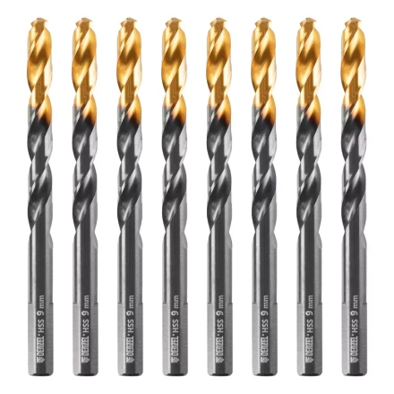 Сверло по металлу, 9 мм, HSS-Tin, Golden Tip, 8 шт. Denzel 717221 купить в Надыме