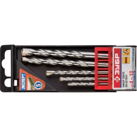 Набор ЗУБР Сверла по бетону ударные, 4-5-6-8-10 мм, пластиковый бокс, 5 шт 29140-H5 купить в Надыме