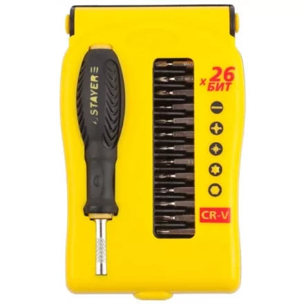 Набор STAYER: Отвертки для точных работ, Cr-V, Cr сменные биты, обрезиненная рукоятка, 28предметов 25614-H28 купить в Надыме