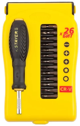 Набор STAYER: Отвертки для точных работ, Cr-V, Cr сменные биты, обрезиненная рукоятка, 28предметов 25614-H28 купить в Надыме