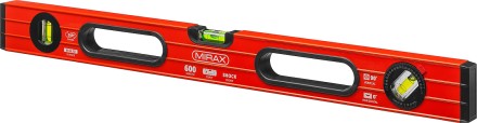 Уровень коробчатый усиленный MIRAX, фрезерованная поверхность, утолщенный профиль, 3 противоударных ампулы (1 поворотная на 360 град), с ручками, 60 см 34603-060 купить в Надыме