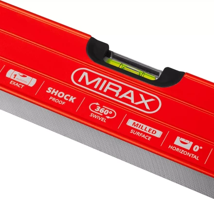 Уровень коробчатый усиленный MIRAX, фрезерованная поверхность, утолщенный профиль, 3 противоударных ампулы (1 поворотная на 360 град), с ручками, 60 см 34603-060 купить в Надыме