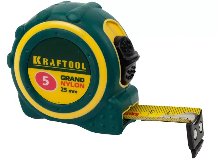 Рулетка KRAFTOOL "GRAND", двухкомпонентный корпус, двусторонняя шкала, нейлоновое покрытие, 5мх25мм 3412-05_z01 купить в Надыме