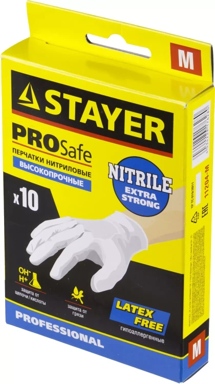 Перчатки STAYER "PROFI" нитриловые экстратонкие, M, 10шт 11204-M купить в Надыме